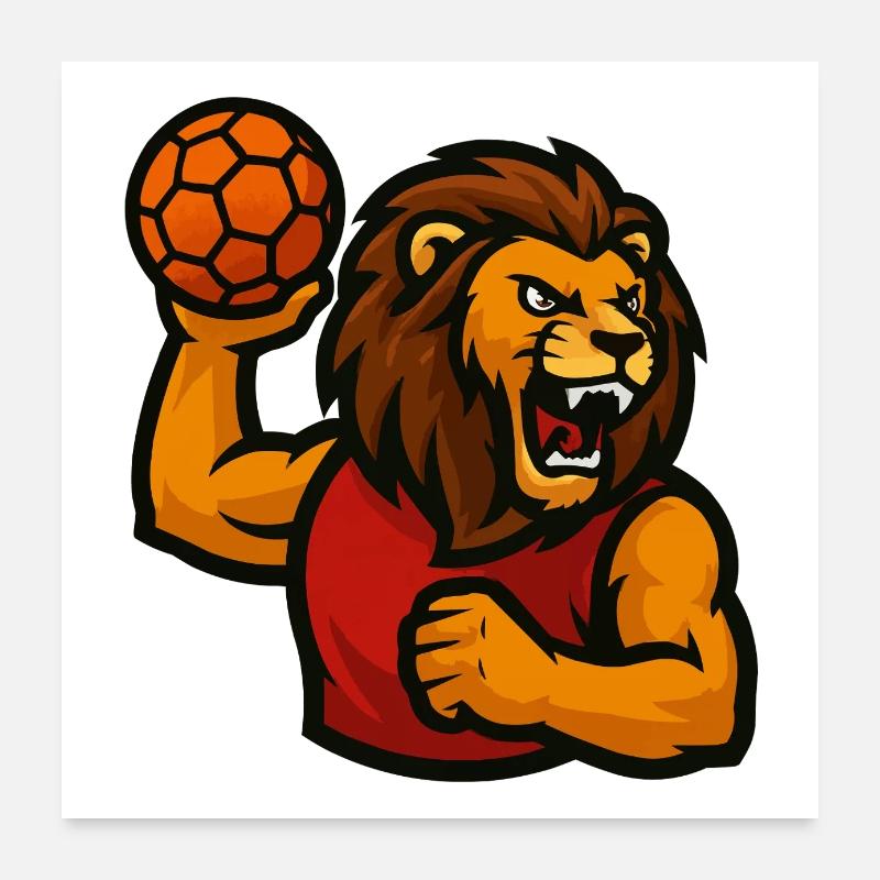 Lion Handball comic Poster 24" x 24" (60x60 cm)