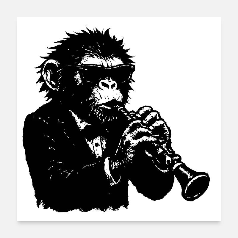 Clarinet monkey in the monkey orchestra Poster 24" x 24" (60x60 cm)