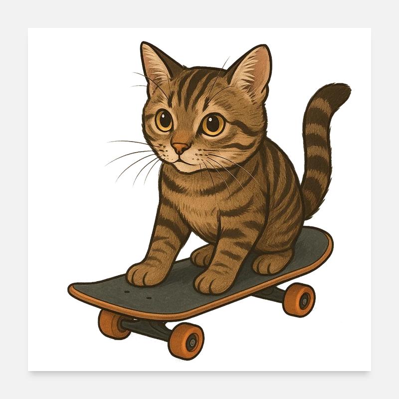 Chat sur skateboard Poster 60 x 60 cm