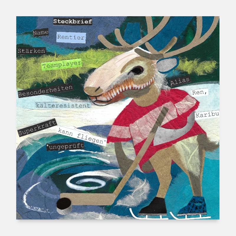 Rentier Steckbrief Poster - Poster 60x60 cm - Weiß