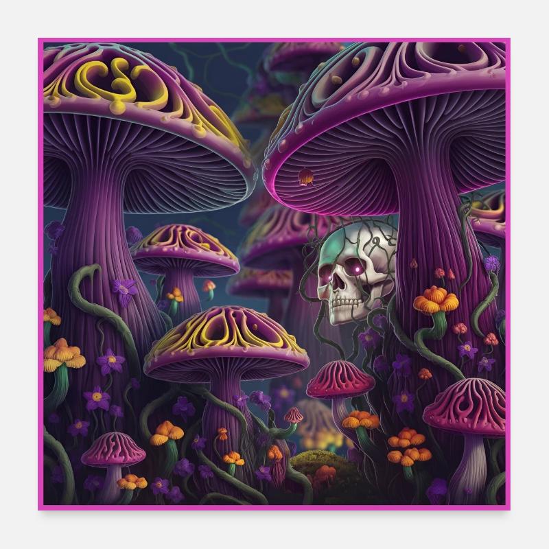 Champignon mystique Crâne Forêt - Poster 60 x 60 cm - blanc