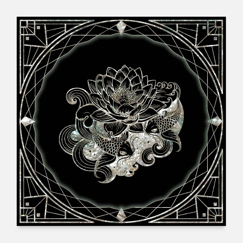 Koi et fleur de lotus à la japonaise Poster 60 x 60 cm