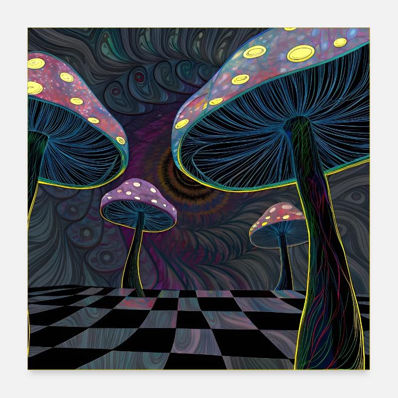 Psychedelische Pilzwaldszene Poster 60x60 cm