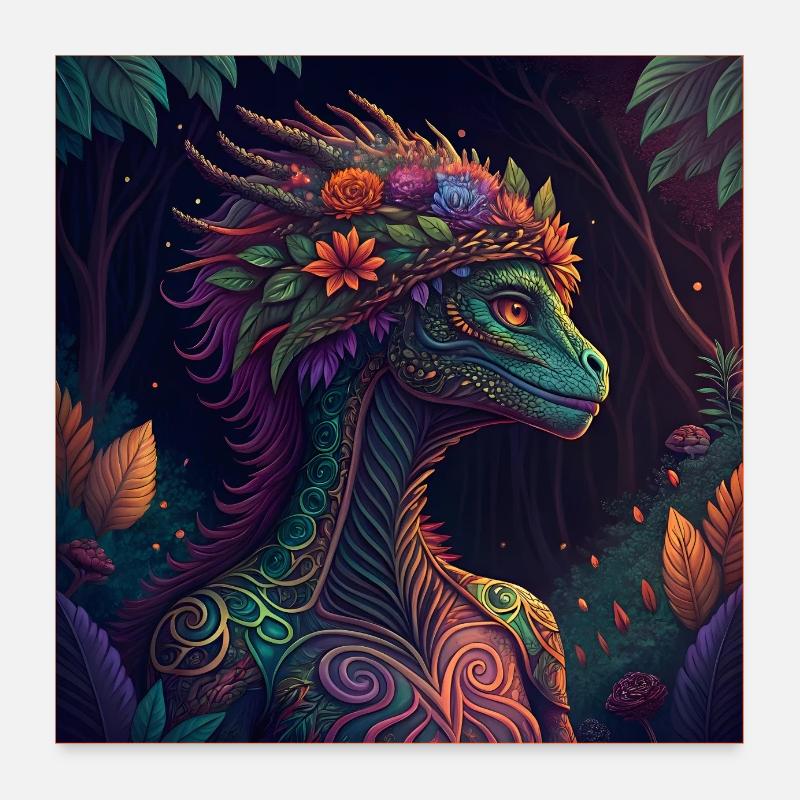 Illustration mythique du dragon de la jungle Poster 60 x 60 cm