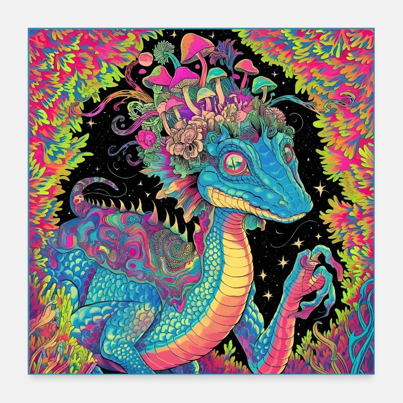 Psychedelischer Walddrache Illustration Poster 60x60 cm