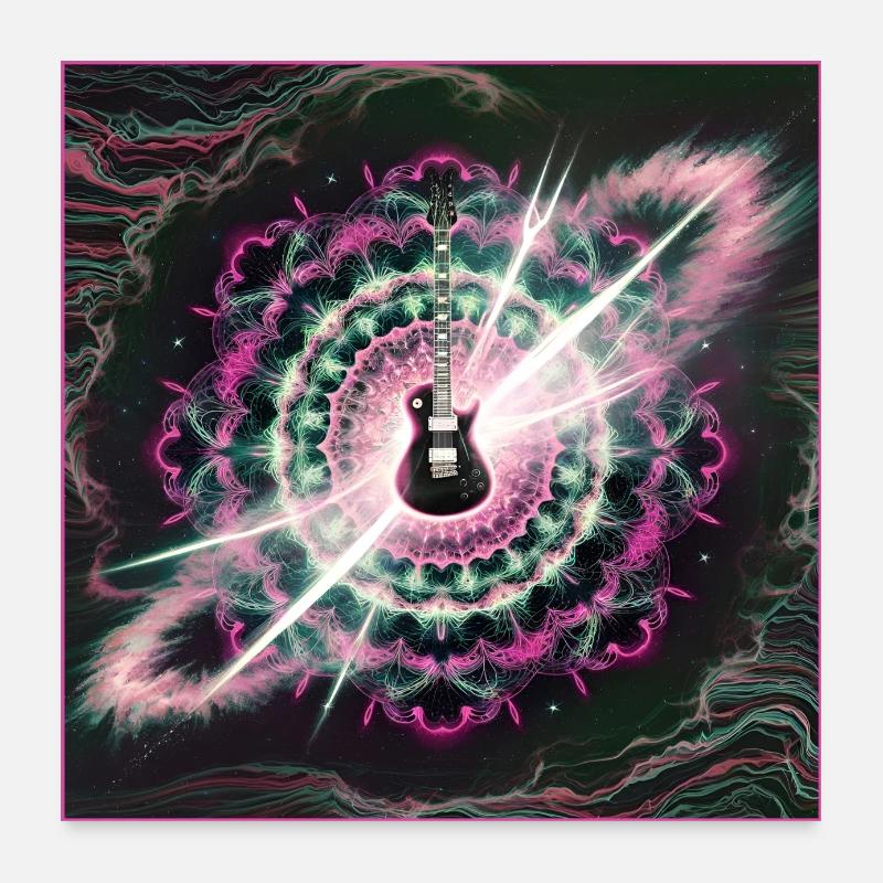 Neon Cosmic Guitar Explosion Poster 24" x 24" (60x60 cm)
