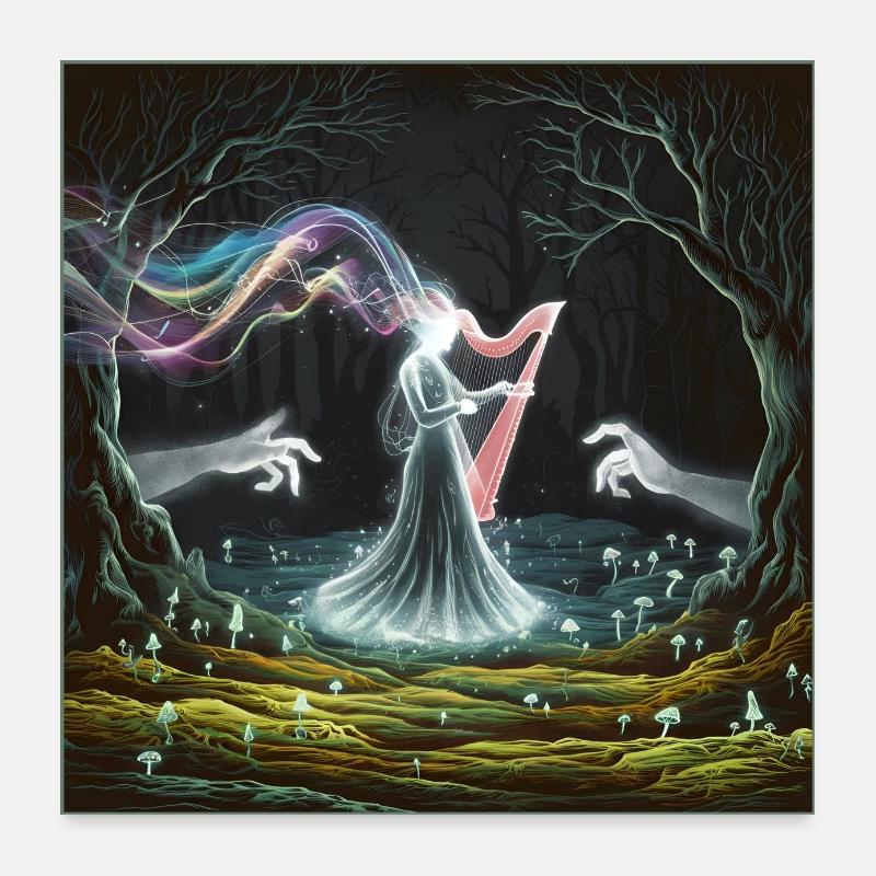 Conception de la sorcière de la harpe de la forêt enchantée Poster 60 x 60 cm