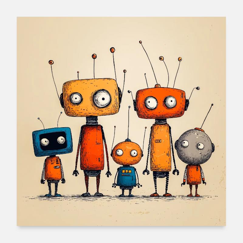 Robot Amicaux Enfantins Poster 60 x 60 cm