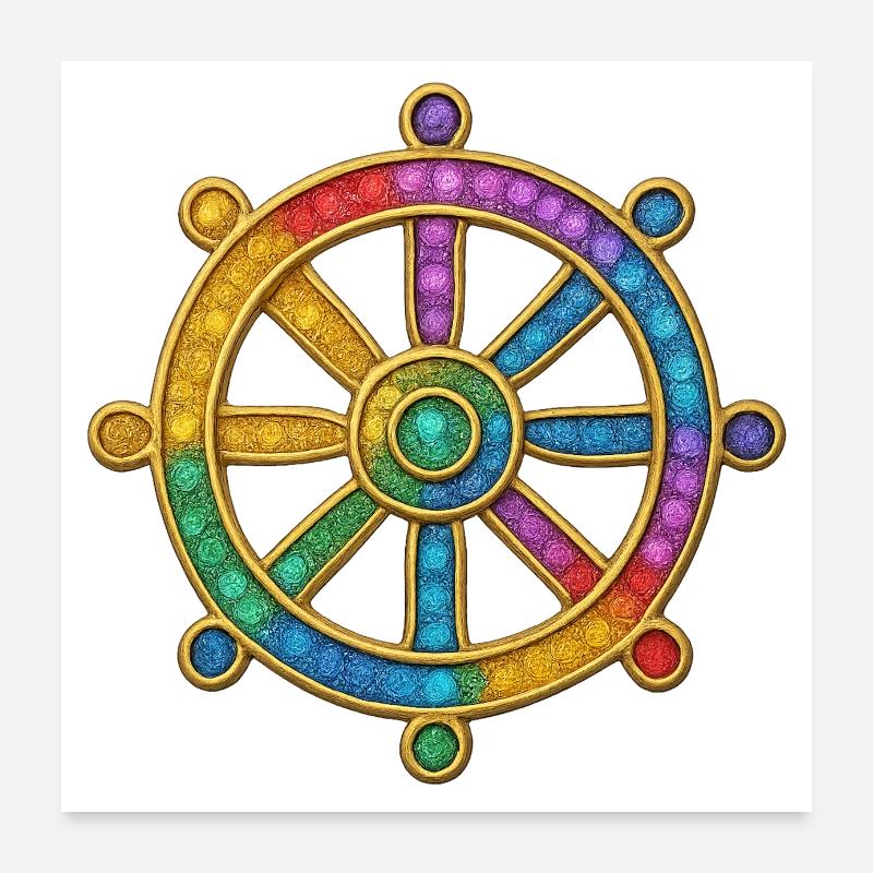 Dharma Rad Buddhismus Achtfacher Pfad Glitzer Poster 60x60 cm
