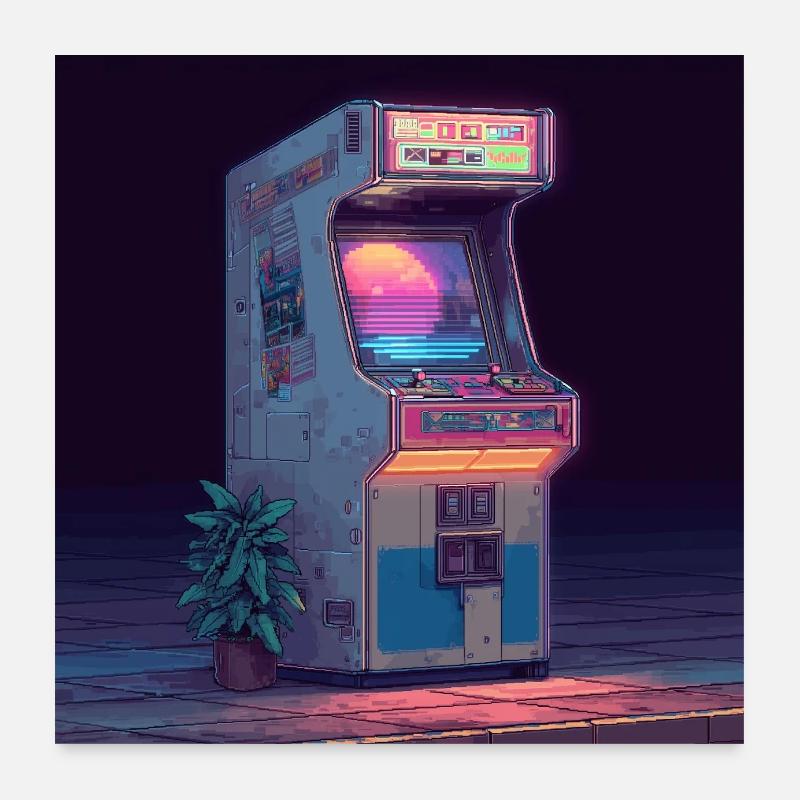 Machine d’arcade rétro – Neon Gaming Vibes Poster 60 x 60 cm