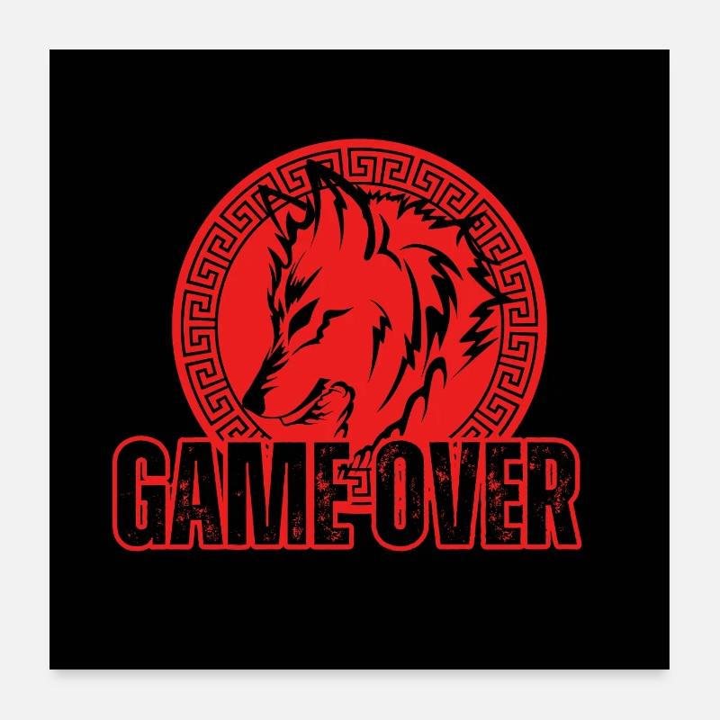 Aggressive Red Wolf "Game Over" Poster 24" x 24" (60x60 cm)
