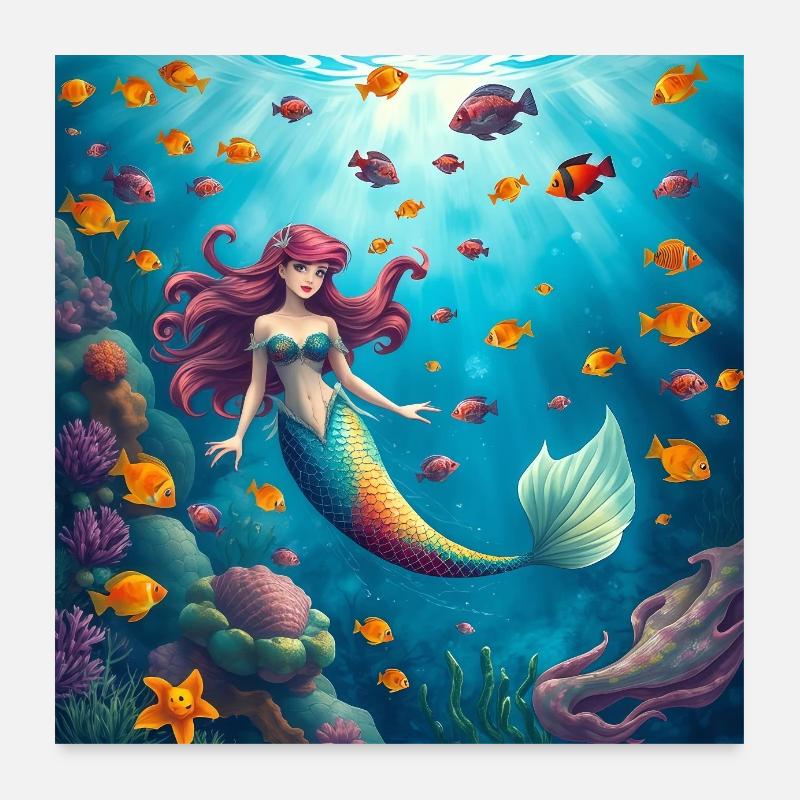 Jeu de couleurs de sirène sous-marine Poster 60 x 60 cm
