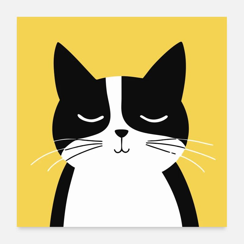 Minimalist Black and White Cat - Poster 24" x 24" (60x60 cm) - white