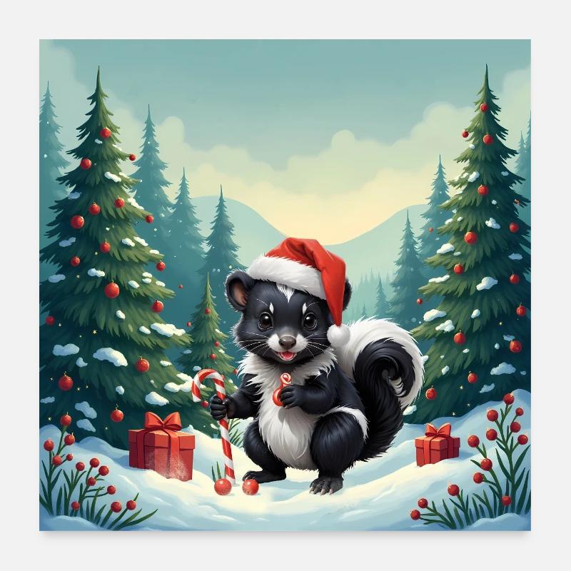 Moufette de Noël dans la forêt enneigée Poster 60 x 60 cm