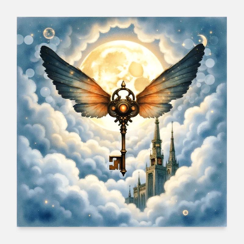 Winged Key in Night Sky Poster 24" x 24" (60x60 cm)