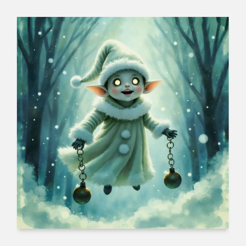 Elfe d’hiver avec des cloches Poster 60 x 60 cm