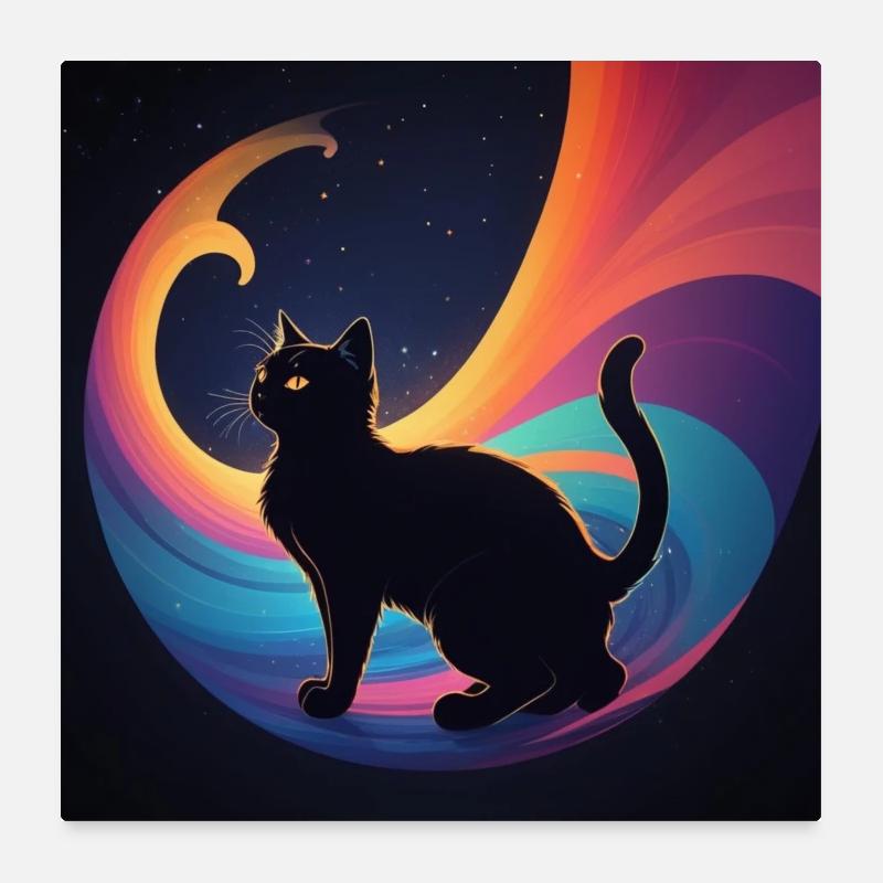 Chat noir devant les couleurs de l’arc-en-ciel Poster 60 x 60 cm