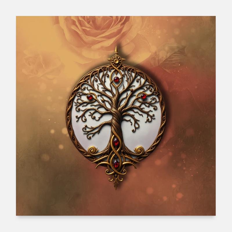 Arbre de vie circulaire Poster 60 x 60 cm