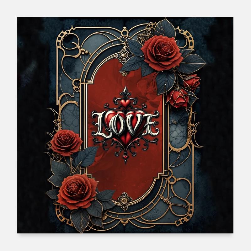 Gothic Love in Golden Frame Poster 24" x 24" (60x60 cm)