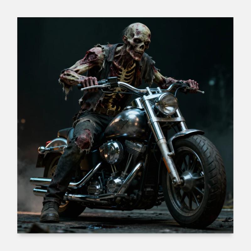 Zombie biker on motorcycle in pit light Poster 24" x 24" (60x60 cm)
