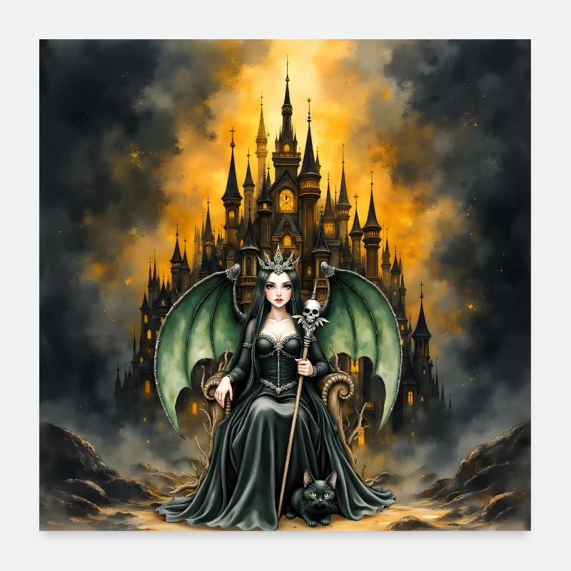 Sorcière ailée devant le château Poster 60 x 60 cm