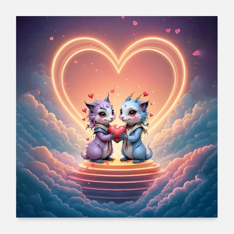 Dragons néon amoureux Poster 60 x 60 cm