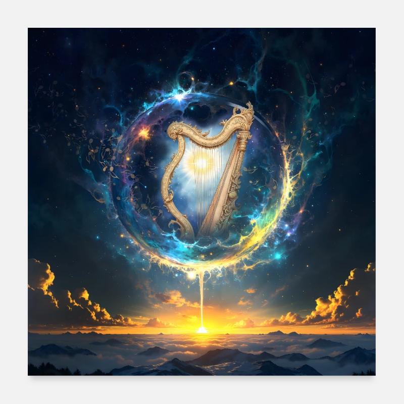 Harpe dans l’Aube Cosmique Poster 60 x 60 cm
