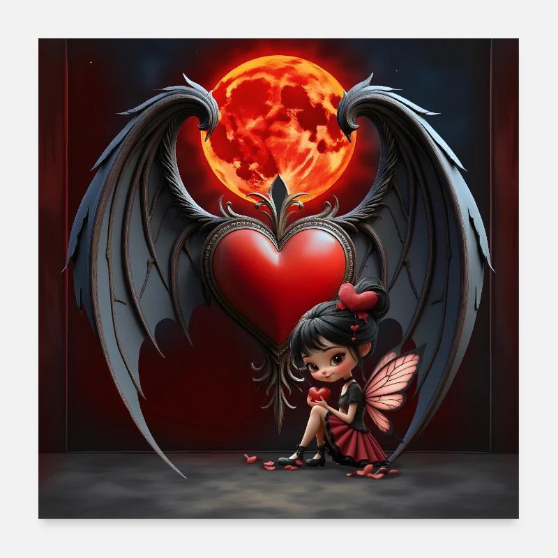 Winged Heart Under Red Moon Poster 24" x 24" (60x60 cm)