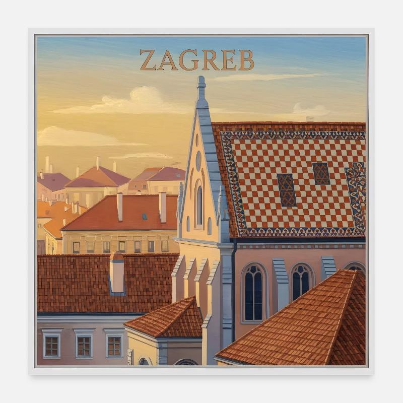 Zagreb Dachlandschaft im Abendlicht Poster 60x60 cm