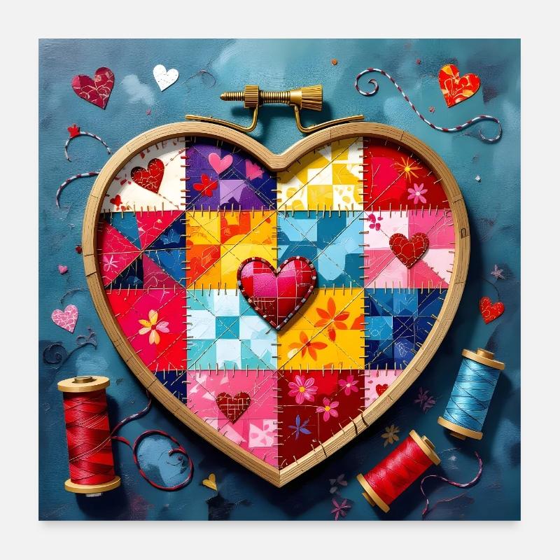 Patchwork Heart Quilt Art Poster 24" x 24" (60x60 cm)