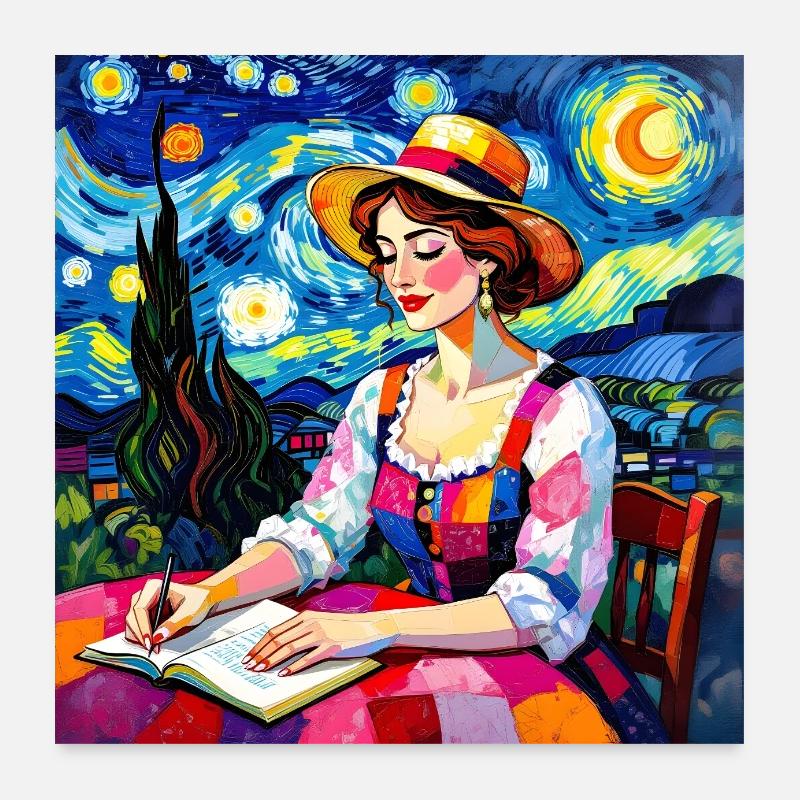 Nächtliche Patchworkschrift Poster 60x60 cm