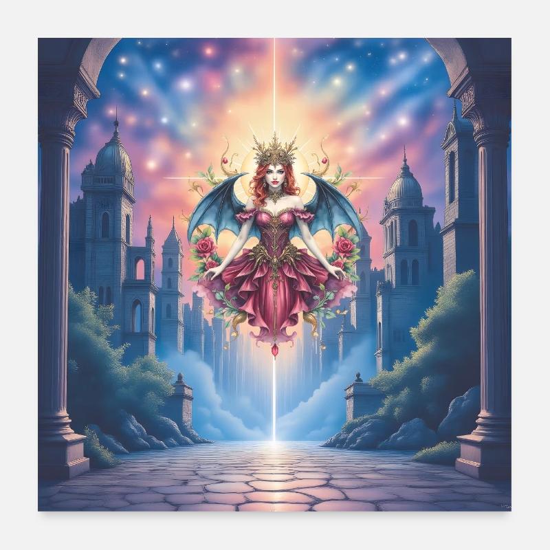 Winged Queen in Celestial Portal Poster 24" x 24" (60x60 cm)
