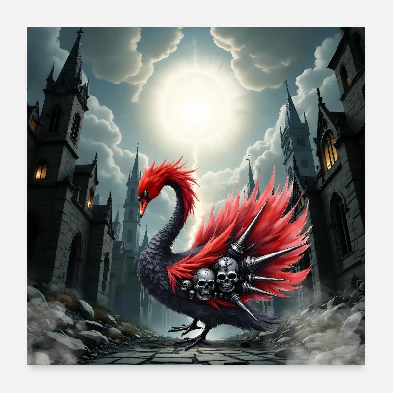 Gotischer Phönix mit Totenköpfen Poster 60x60 cm