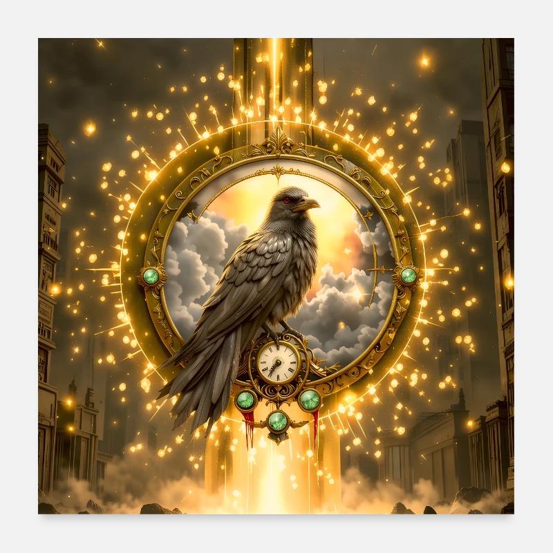 Rabe im Leuchtenden Ring Poster 60x60 cm