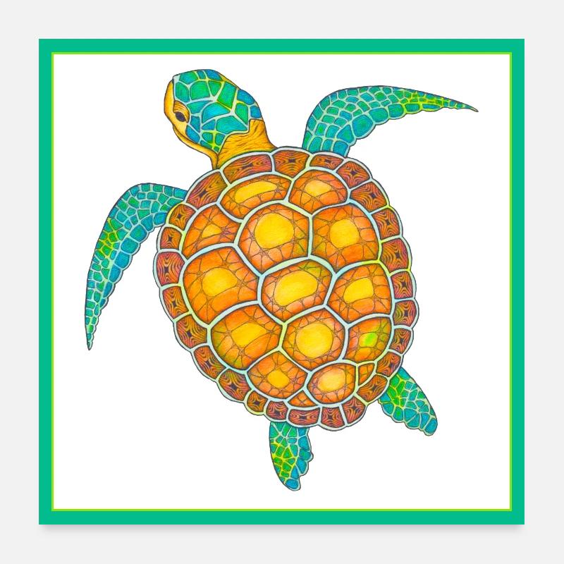 Sea Turtle Hand Drawn Poster 24" x 24" (60x60 cm)