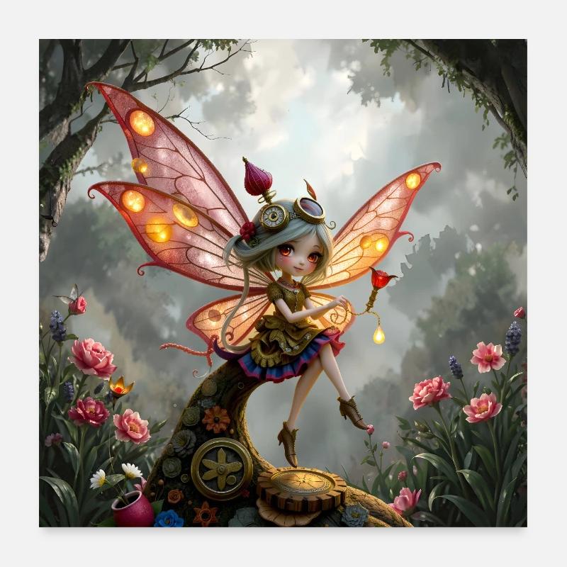 Steampunk-Fee mit Flügeln Poster 60x60 cm