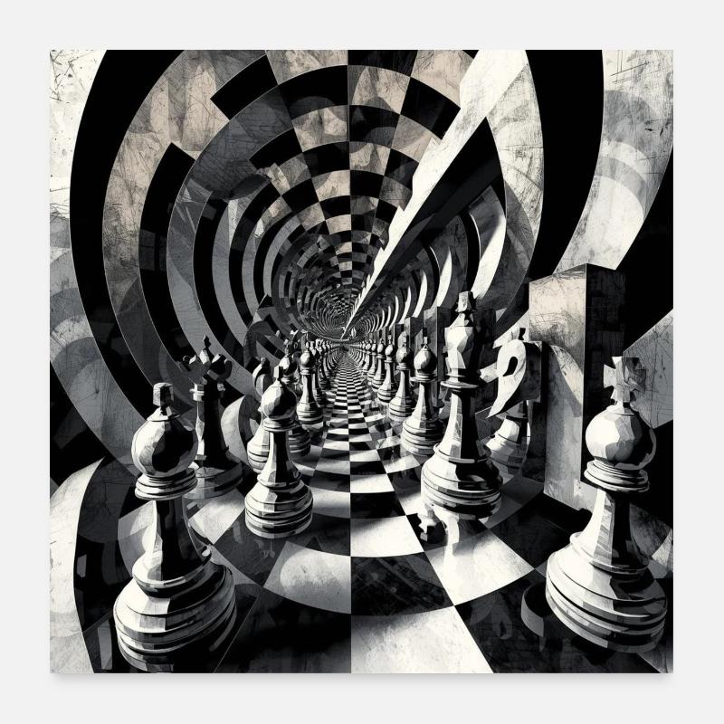 Spirale d’échecs en noir et blanc Poster 60 x 60 cm