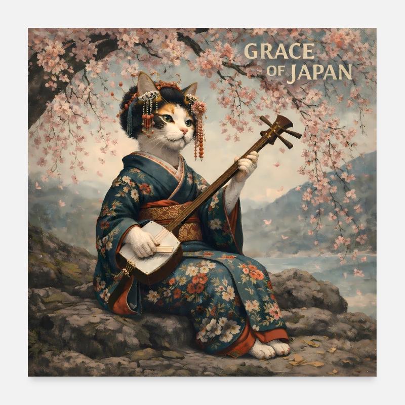 Conception japonaise de Neko Geiko Poster 60 x 60 cm