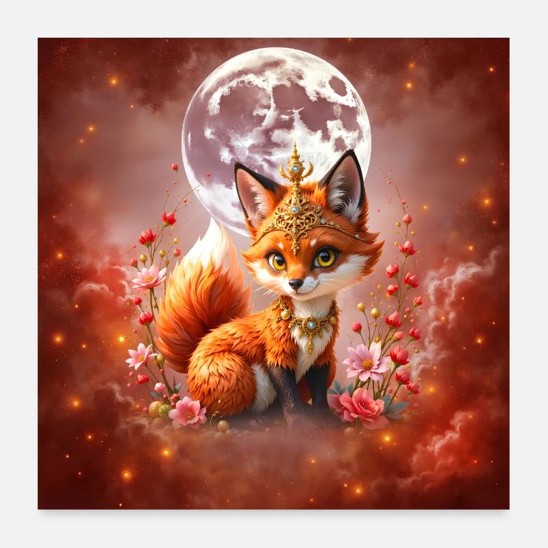Lunar Fox with Jewels Poster 24" x 24" (60x60 cm)