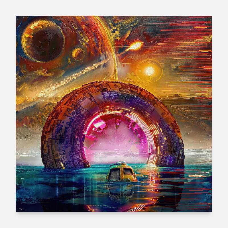 Neon-Rundportal am Horizont Poster 60x60 cm