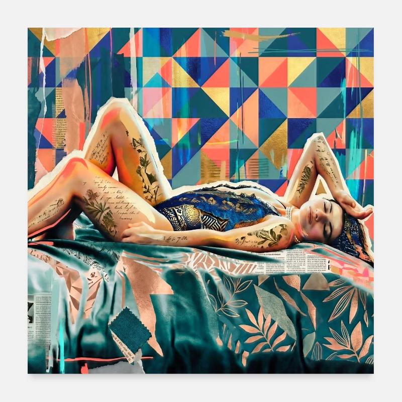 Tattoos in mosaic geometry Poster 24" x 24" (60x60 cm)