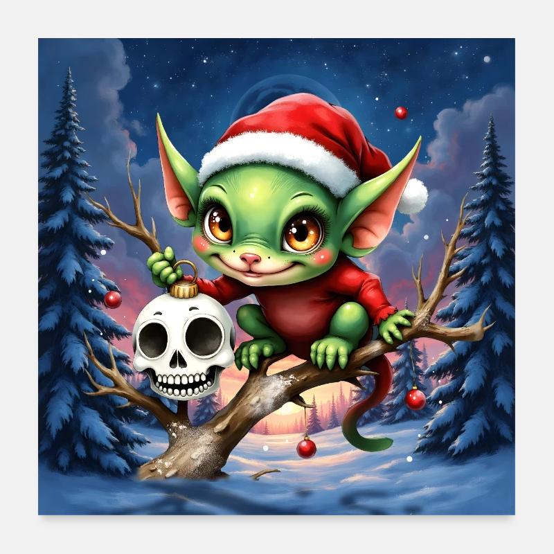 Elfe de Noël vert sur la branche Poster 60 x 60 cm