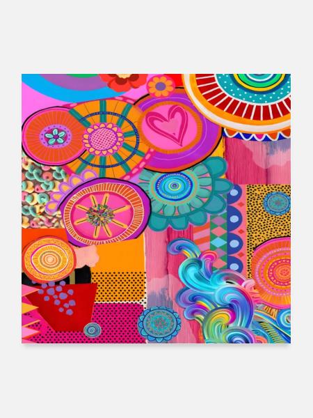 Vivid Mandala Hearts Blumencollage - Poster 60x60 cm - Weiß