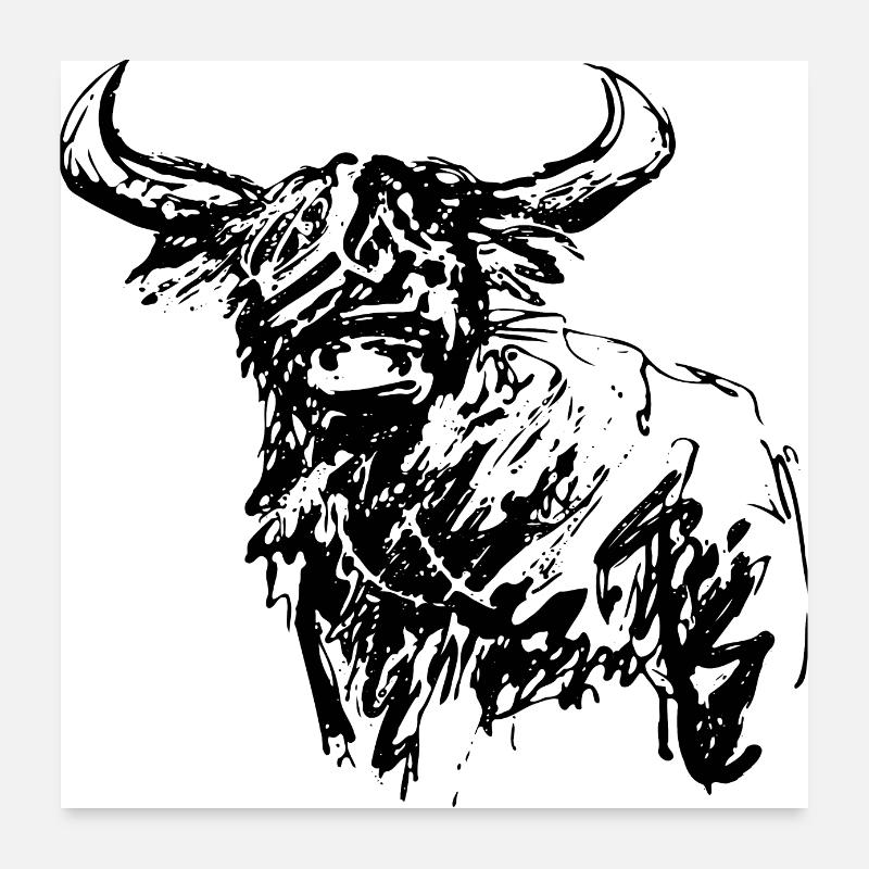 scottish highlander ink drawing Poster 24" x 24" (60x60 cm)