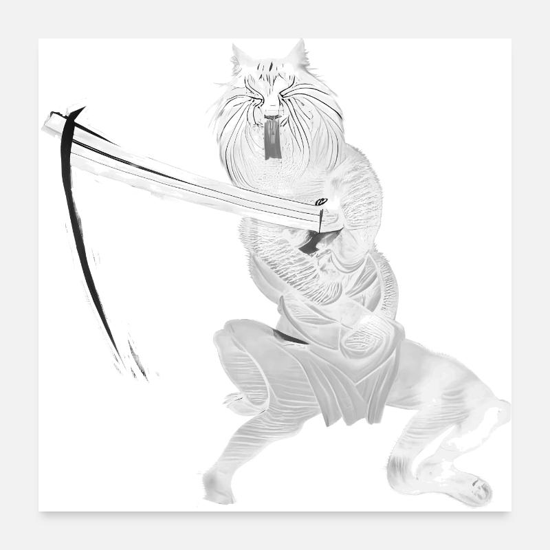 Samurai Cat Weiß Poster 60x60 cm