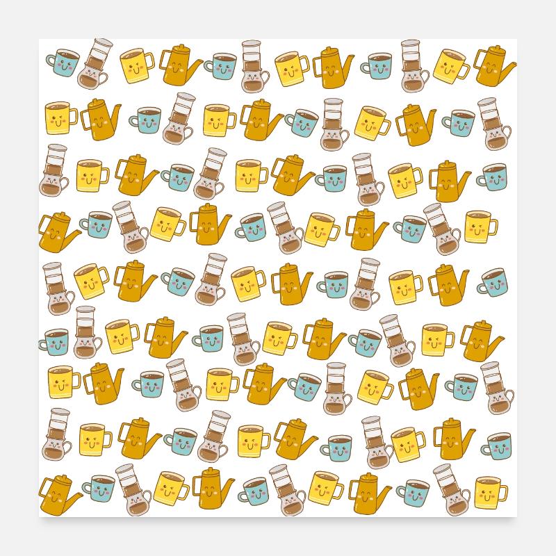 Kawaii Coffee Pattern with Cup, Pot & AeroPress Poster 24" x 24" (60x60 cm)