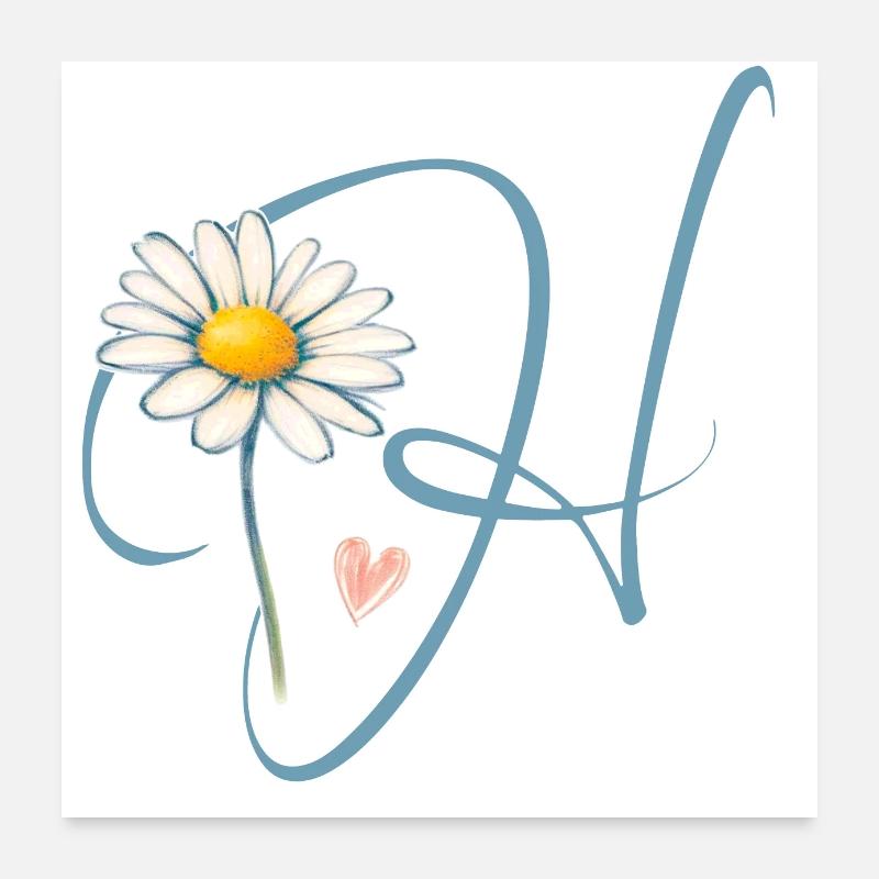 Letter H Daisy Heart Poster 24" x 24" (60x60 cm)