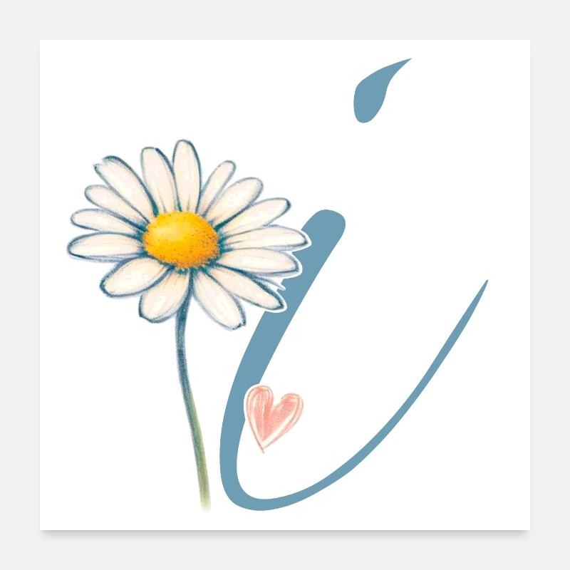Buchstabe i Gänseblümchen Herz Poster 60x60 cm