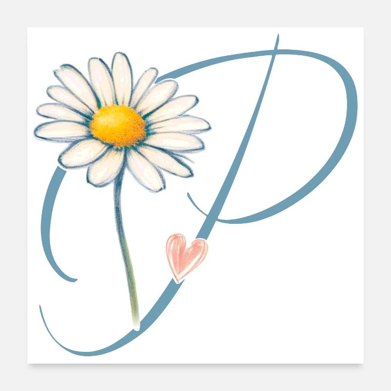 Buchstabe P Gänseblümchen Herz Poster 60x60 cm