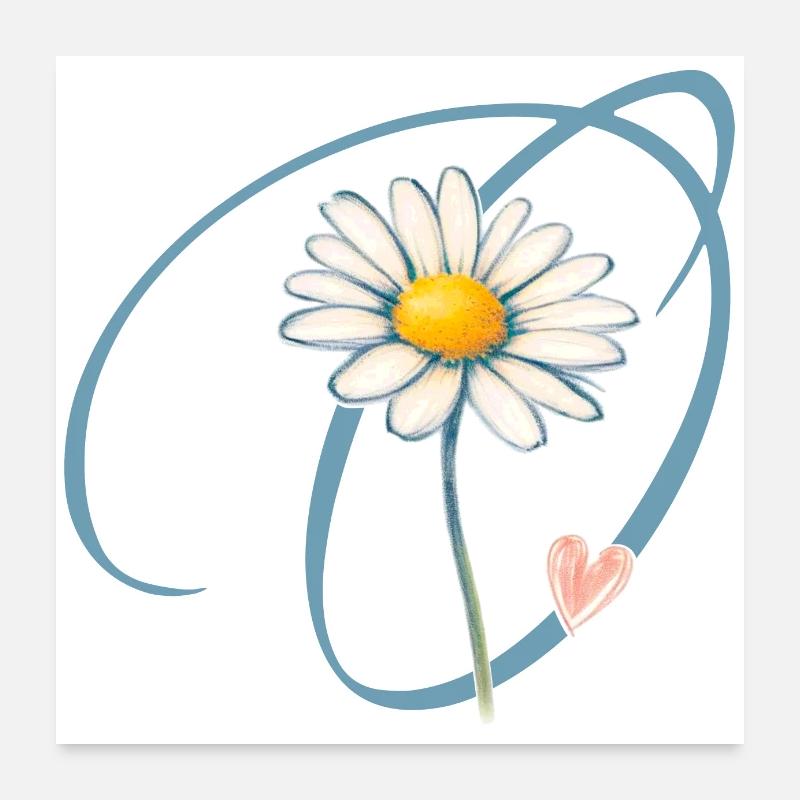 Gänseblümchen Herz Buchstabe O Poster 60x60 cm